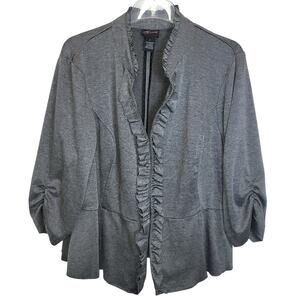 Torrid Peplum Jacket Ruffled Sz 2X Plus Charcoal Gray 3/4 Ruched Sleeve Career
